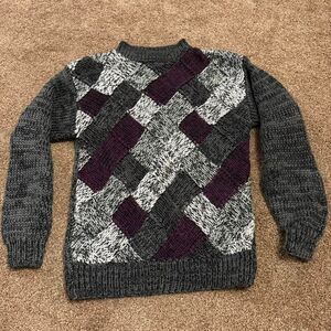 Vintage Forum Geometric Knit Sweater Womens M 90s Style Grandpa Chunky Pullover